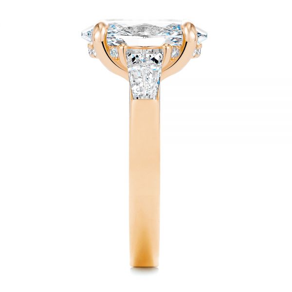 14k Rose Gold 14k Rose Gold Oval Diamond Engagement Ring With Tapered Baguette Accents - Side View -  107618 - Thumbnail