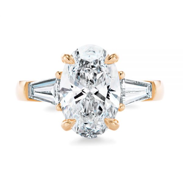18k Rose Gold 18k Rose Gold Oval Diamond Engagement Ring With Tapered Baguette Accents - Top View -  107618 - Thumbnail