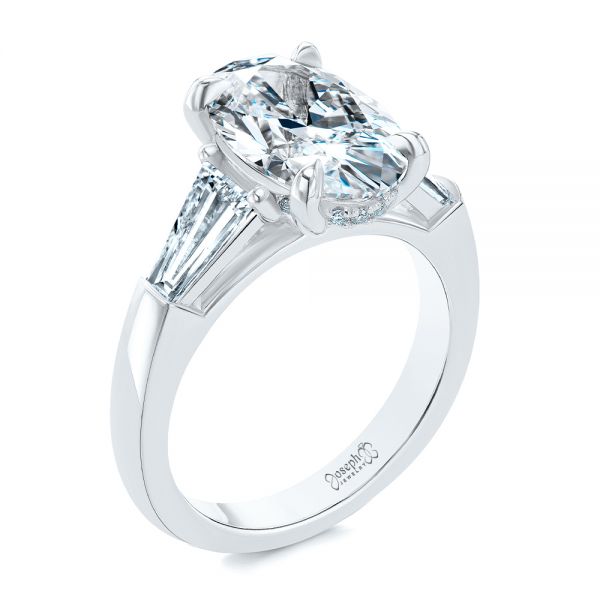  Platinum Platinum Oval Diamond Engagement Ring With Tapered Baguette Accents - Three-Quarter View -  107618 - Thumbnail