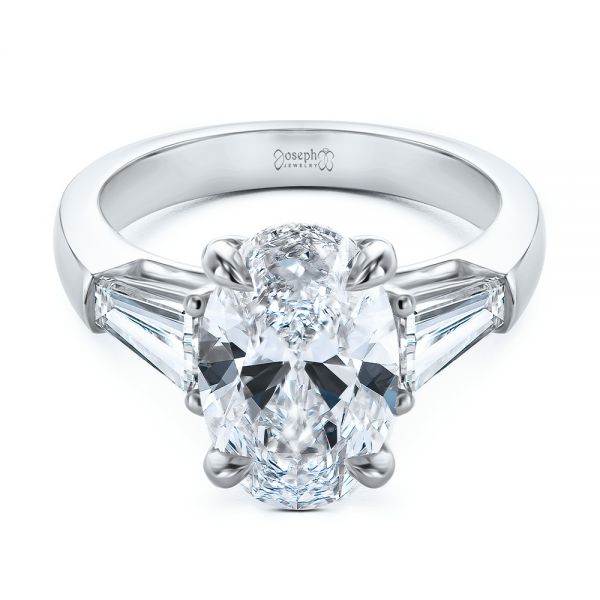  Platinum Platinum Oval Diamond Engagement Ring With Tapered Baguette Accents - Flat View -  107618 - Thumbnail