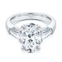  Platinum Platinum Oval Diamond Engagement Ring With Tapered Baguette Accents - Flat View -  107618 - Thumbnail