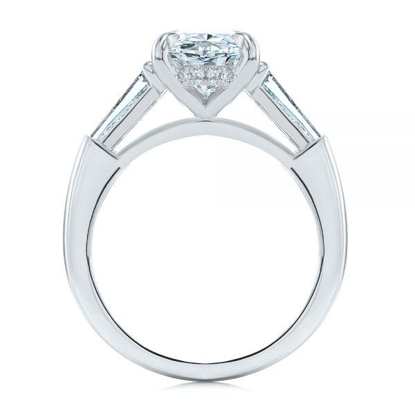 18k White Gold 18k White Gold Oval Diamond Engagement Ring With Tapered Baguette Accents - Front View - 107618