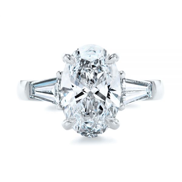 18k White Gold 18k White Gold Oval Diamond Engagement Ring With Tapered Baguette Accents - Top View - 107618