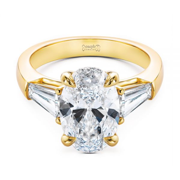 14k Yellow Gold Oval Diamond Engagement Ring With Tapered Baguette Accents - Flat View - 107618