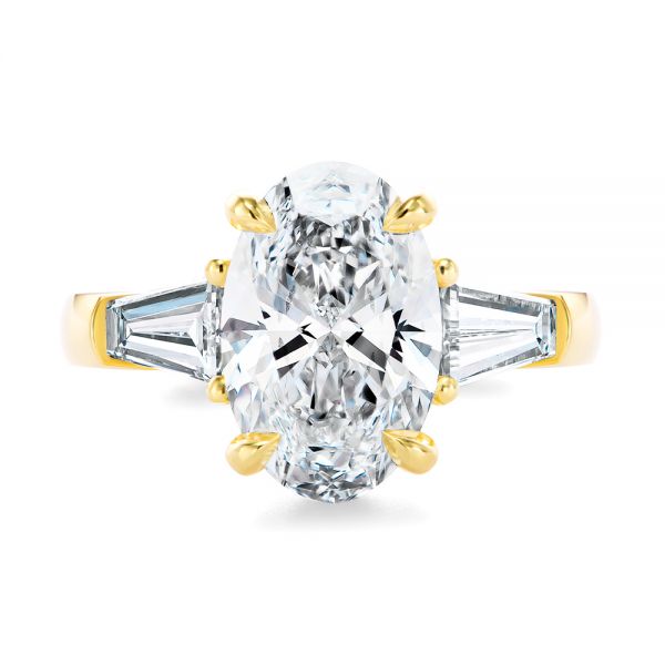 14k Yellow Gold Oval Diamond Engagement Ring With Tapered Baguette Accents - Top View -  107618 - Thumbnail