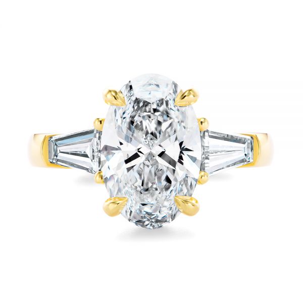 14k Yellow Gold Oval Diamond Engagement Ring With Tapered Baguette Accents - Top View - 107618