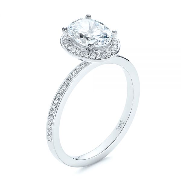 18k White Gold Oval Diamond Halo Engagement Ring - Three-Quarter View -  105128