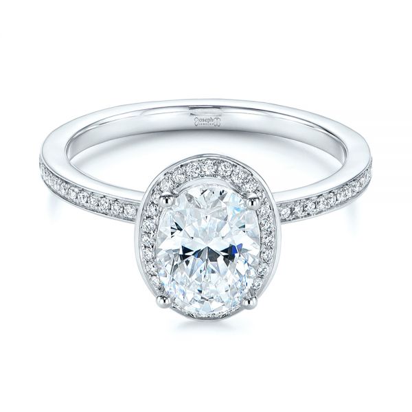 18k White Gold Oval Diamond Halo Engagement Ring - Flat View - 105128