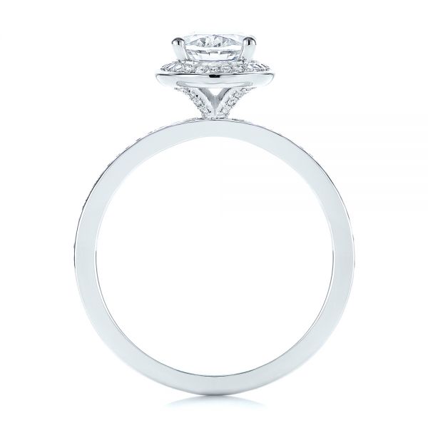 18k White Gold Oval Diamond Halo Engagement Ring - Front View - 105128