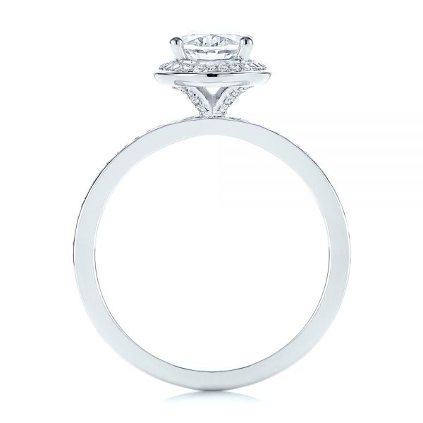 18k White Gold Oval Diamond Halo Engagement Ring - Front View -  105128