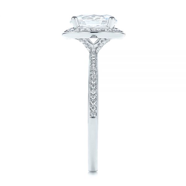 18k White Gold Oval Diamond Halo Engagement Ring - Side View - 105128
