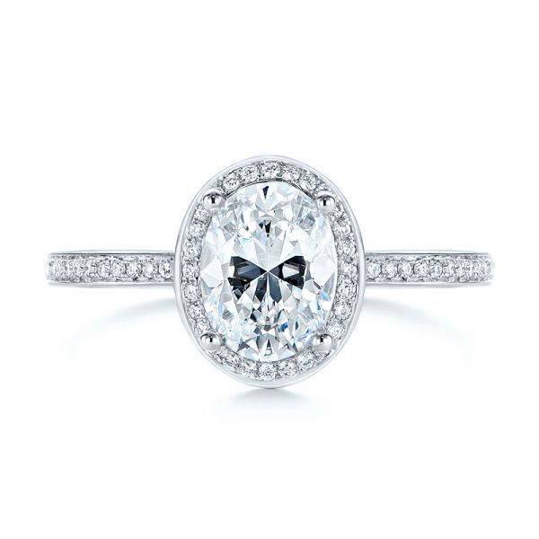 18k White Gold Oval Diamond Halo Engagement Ring - Top View - 105128