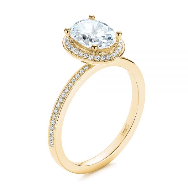 14k Yellow Gold 14k Yellow Gold Oval Diamond Halo Engagement Ring - Three-Quarter View -  105128