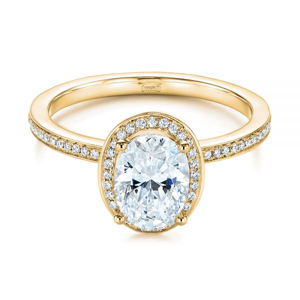 14k Yellow Gold 14k Yellow Gold Oval Diamond Halo Engagement Ring - Flat View -  105128