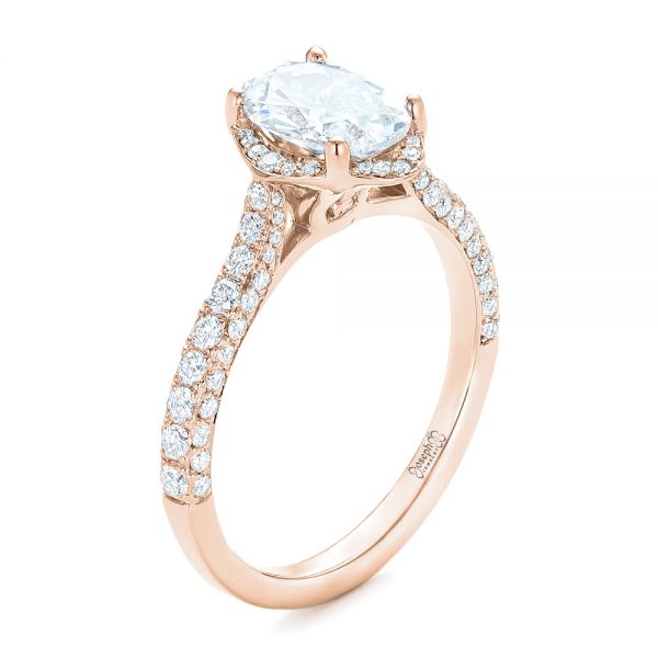 14k Rose Gold 14k Rose Gold Oval Diamond Halo And Pave Engagement Ring - Three-Quarter View -  102556