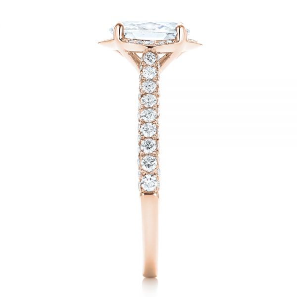 18k Rose Gold 18k Rose Gold Oval Diamond Halo And Pave Engagement Ring - Side View -  102556