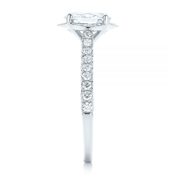 14k White Gold Oval Diamond Halo And Pave Engagement Ring - Side View - 102556