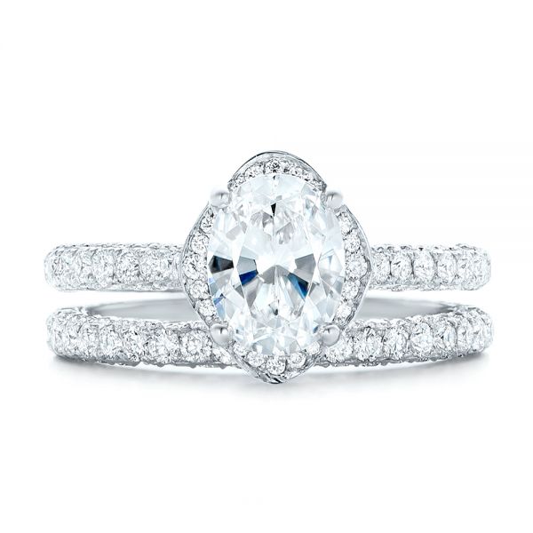 Oval Diamond Halo and Pave Engagement Ring - Image