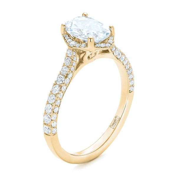 14k Yellow Gold 14k Yellow Gold Oval Diamond Halo And Pave Engagement Ring - Three-Quarter View -  102556