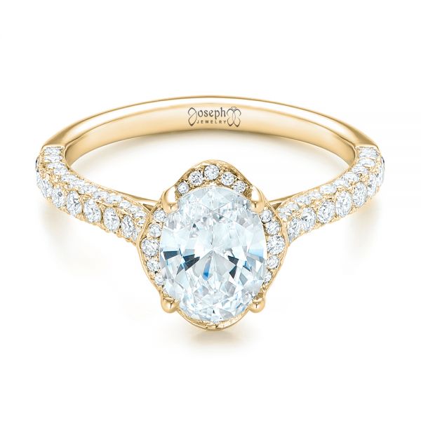 14k Yellow Gold 14k Yellow Gold Oval Diamond Halo And Pave Engagement Ring - Flat View - 102556