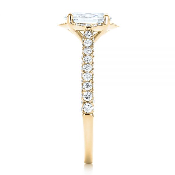 18k Yellow Gold 18k Yellow Gold Oval Diamond Halo And Pave Engagement Ring - Side View -  102556