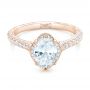 14k Rose Gold 14k Rose Gold Oval Diamond Halo And Pave Hand Engraved Engagement Ring - Flat View -  102506 - Thumbnail