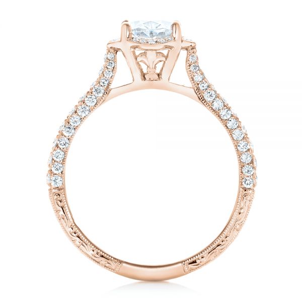 18k Rose Gold 18k Rose Gold Oval Diamond Halo And Pave Hand Engraved Engagement Ring - Front View -  102506