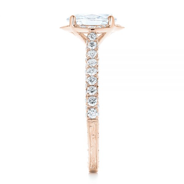18k Rose Gold 18k Rose Gold Oval Diamond Halo And Pave Hand Engraved Engagement Ring - Side View -  102506