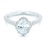 18k White Gold 18k White Gold Oval Diamond Halo And Pave Hand Engraved Engagement Ring - Flat View -  102506 - Thumbnail