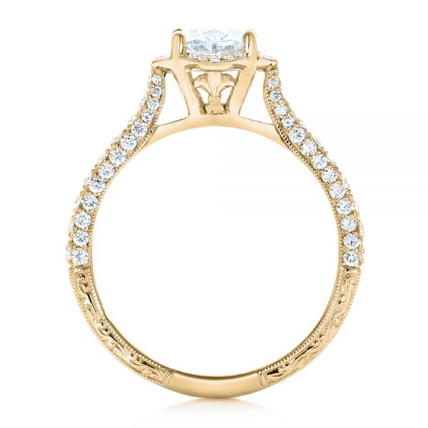 14k Yellow Gold 14k Yellow Gold Oval Diamond Halo And Pave Hand Engraved Engagement Ring - Front View - 102506
