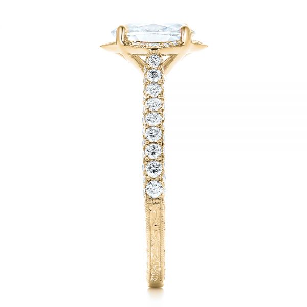 14k Yellow Gold 14k Yellow Gold Oval Diamond Halo And Pave Hand Engraved Engagement Ring - Side View - 102506