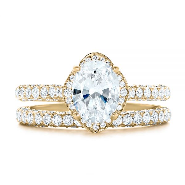 14k Yellow Gold 14k Yellow Gold Oval Diamond Halo And Pave Hand Engraved Engagement Ring - Top View - 102506
