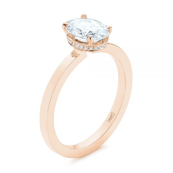 14k Rose Gold 14k Rose Gold Oval Diamond Hidden Halo Engagement Ring - Three-Quarter View -  105071