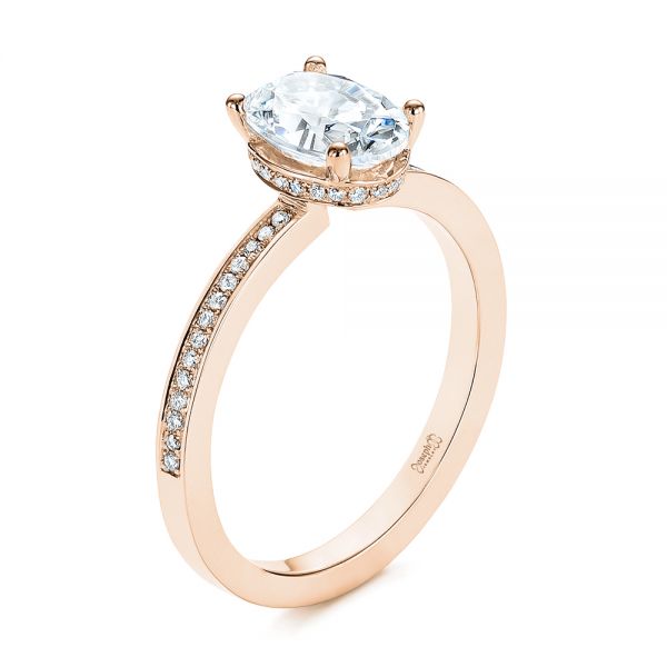 14k Rose Gold 14k Rose Gold Oval Diamond Hidden Halo Engagement Ring - Three-Quarter View - 105126