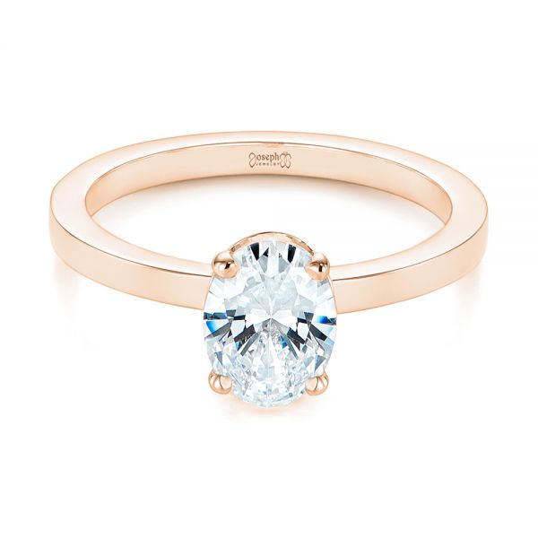 18k Rose Gold 18k Rose Gold Oval Diamond Hidden Halo Engagement Ring - Flat View -  105071