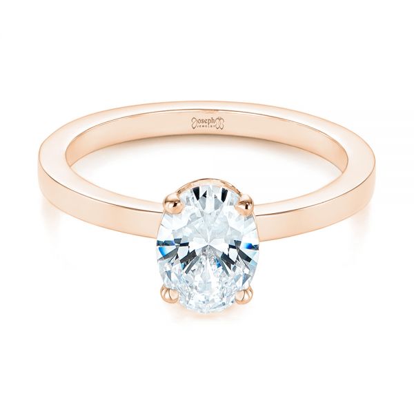 14k Rose Gold 14k Rose Gold Oval Diamond Hidden Halo Engagement Ring - Flat View -  105071