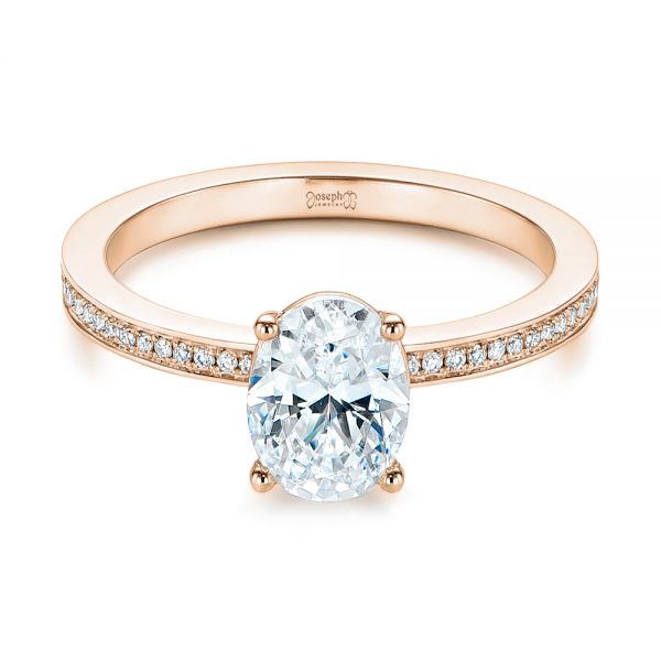 18k Rose Gold 18k Rose Gold Oval Diamond Hidden Halo Engagement Ring - Flat View -  105126