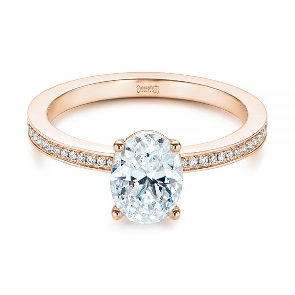 14k Rose Gold 14k Rose Gold Oval Diamond Hidden Halo Engagement Ring - Flat View - 105126