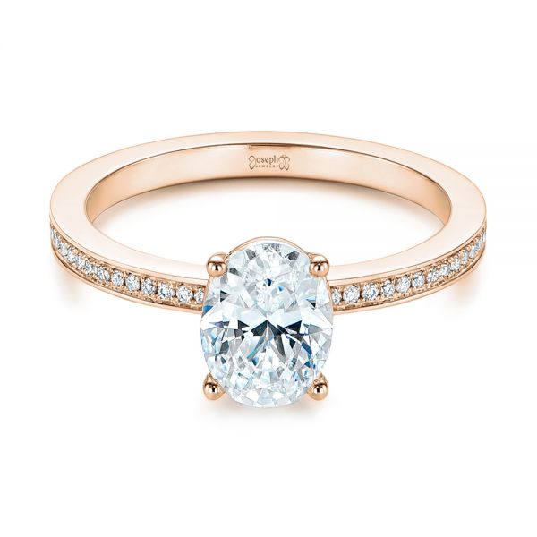 14k Rose Gold 14k Rose Gold Oval Diamond Hidden Halo Engagement Ring - Flat View -  105126