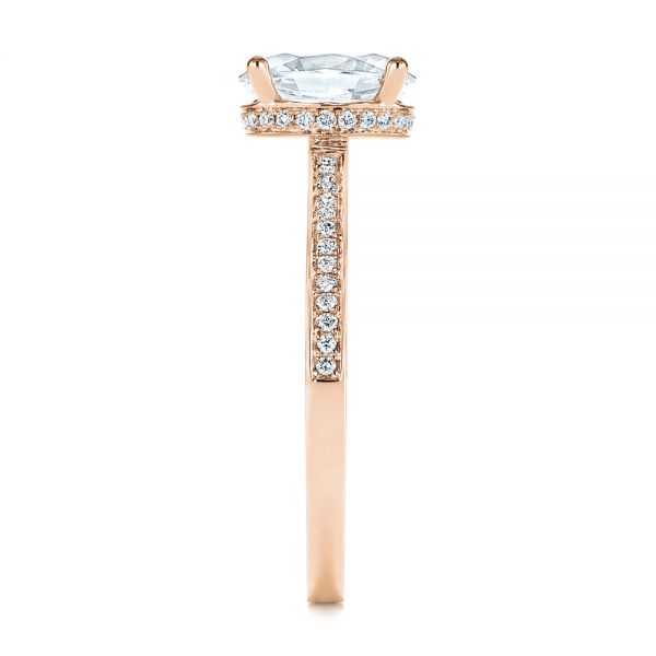 14k Rose Gold 14k Rose Gold Oval Diamond Hidden Halo Engagement Ring - Side View - 105126
