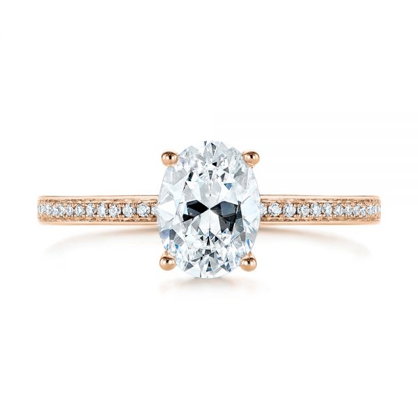 14k Rose Gold 14k Rose Gold Oval Diamond Hidden Halo Engagement Ring - Top View - 105126
