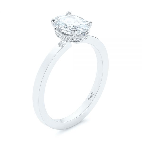 14k White Gold Oval Diamond Hidden Halo Engagement Ring - Three-Quarter View -  105071