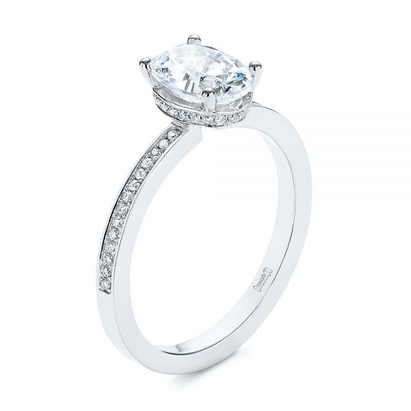 14k White Gold Oval Diamond Hidden Halo Engagement Ring - Three-Quarter View -  105126