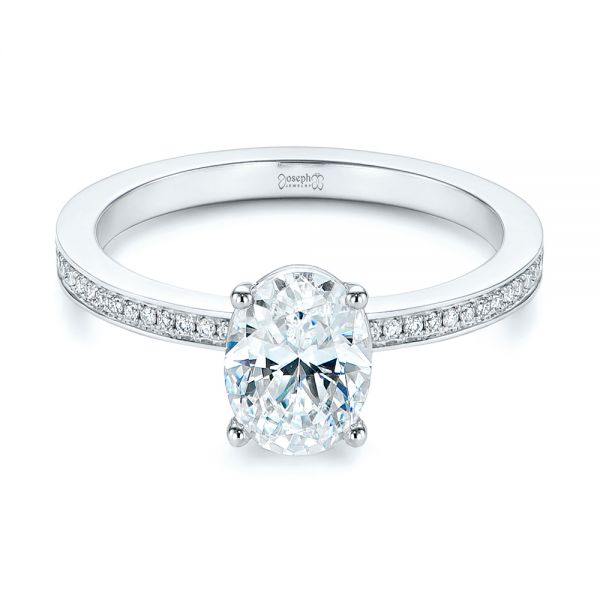  Platinum Platinum Oval Diamond Hidden Halo Engagement Ring - Flat View -  105126