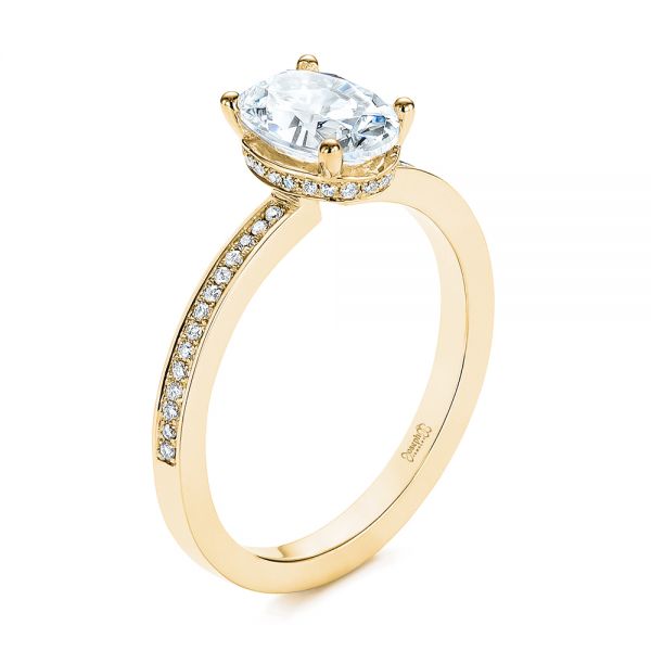 18k Yellow Gold 18k Yellow Gold Oval Diamond Hidden Halo Engagement Ring - Three-Quarter View - 105126