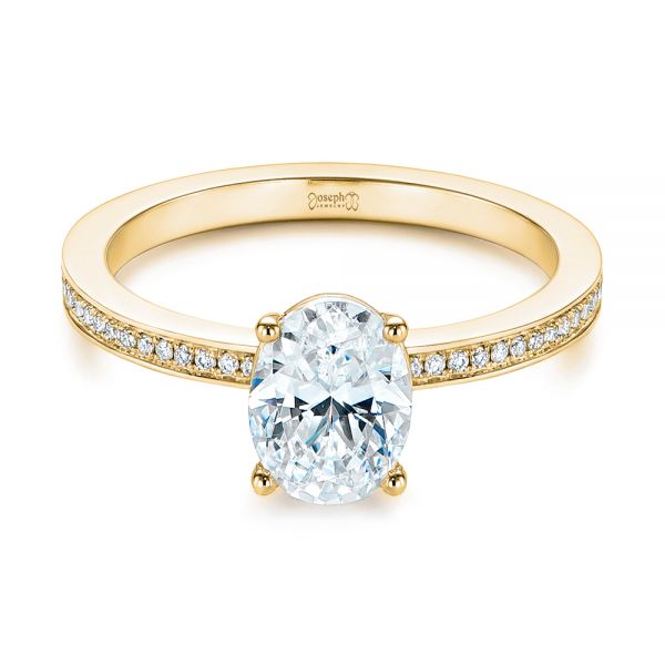 18k Yellow Gold 18k Yellow Gold Oval Diamond Hidden Halo Engagement Ring - Flat View -  105126