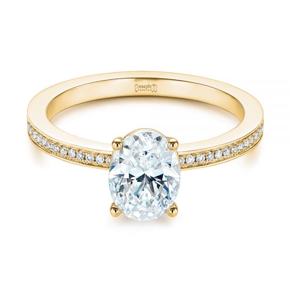 18k Yellow Gold 18k Yellow Gold Oval Diamond Hidden Halo Engagement Ring - Flat View - 105126