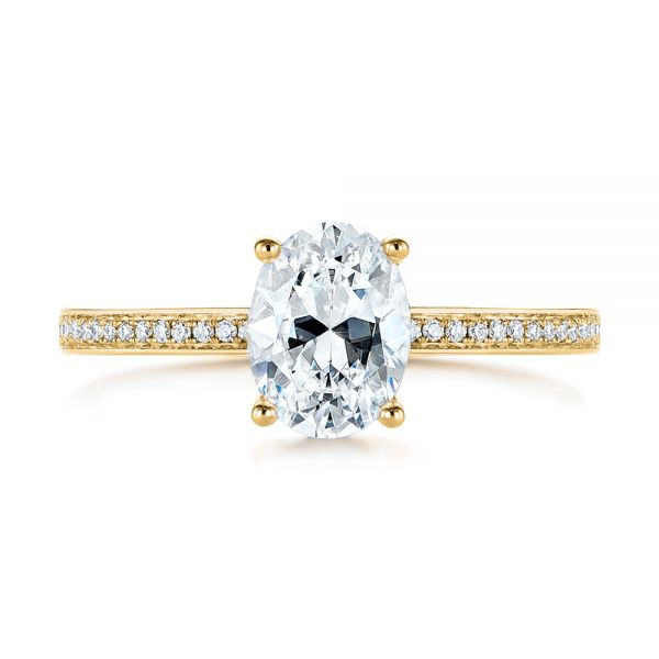 18k Yellow Gold 18k Yellow Gold Oval Diamond Hidden Halo Engagement Ring - Top View - 105126