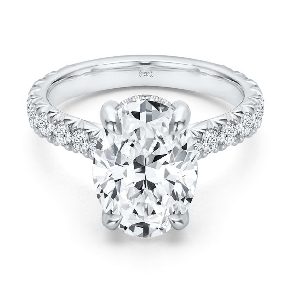 14k White Gold Oval Diamond Pave Engagement Ring - Flat View -  108329 - Thumbnail
