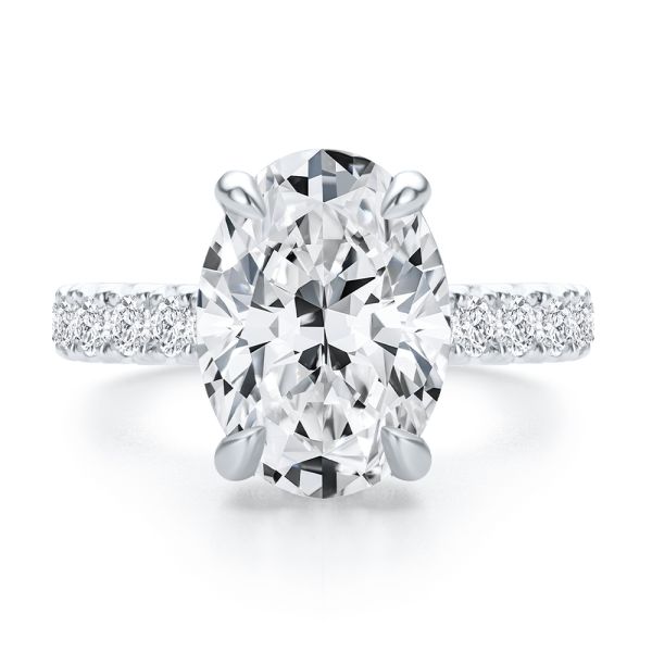 14k White Gold Oval Diamond Pave Engagement Ring - Top View -  108329 - Thumbnail